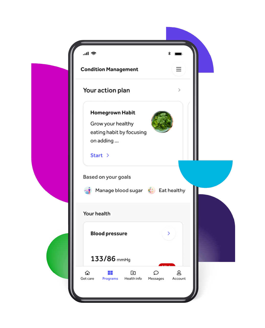 Screen showing condition management in Teladoc Health app