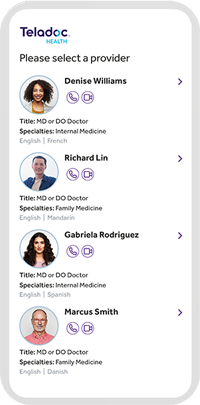 Screen showing a Teladoc Health account