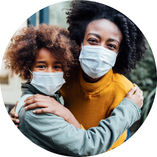 Two people with masks