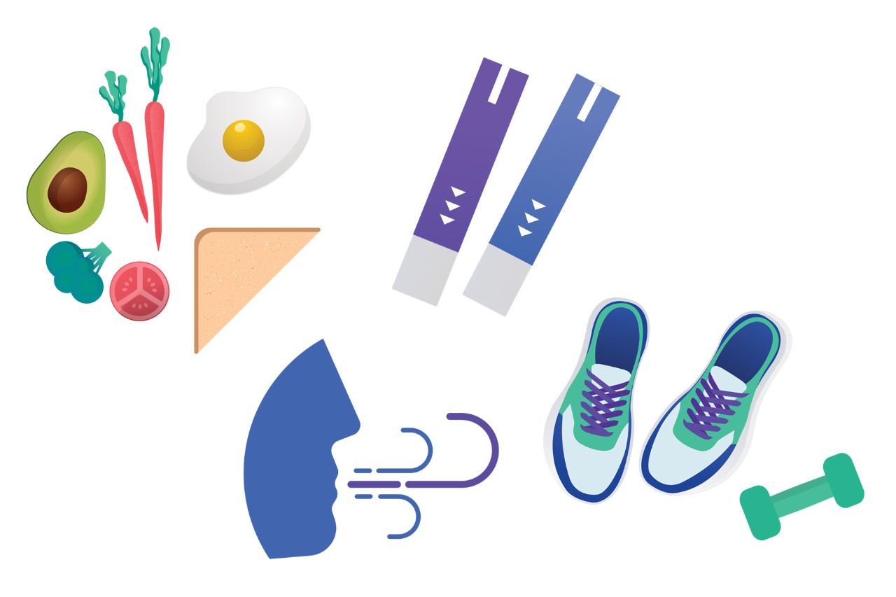 n illustration featuring various elements related to health and fitness.