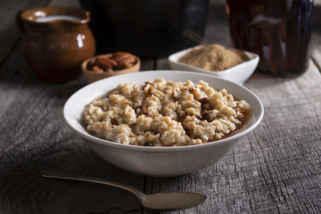 Homemade Oatmeal with Maple Syrup, Brown Sugar and Pecans