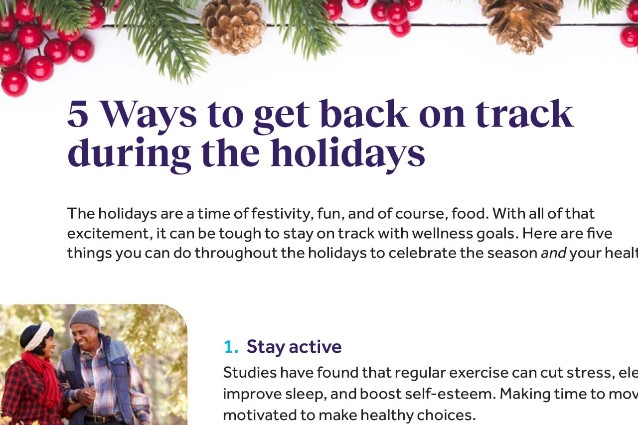 A graphic titled "5 Ways to Get Back on Track During the Holidays."