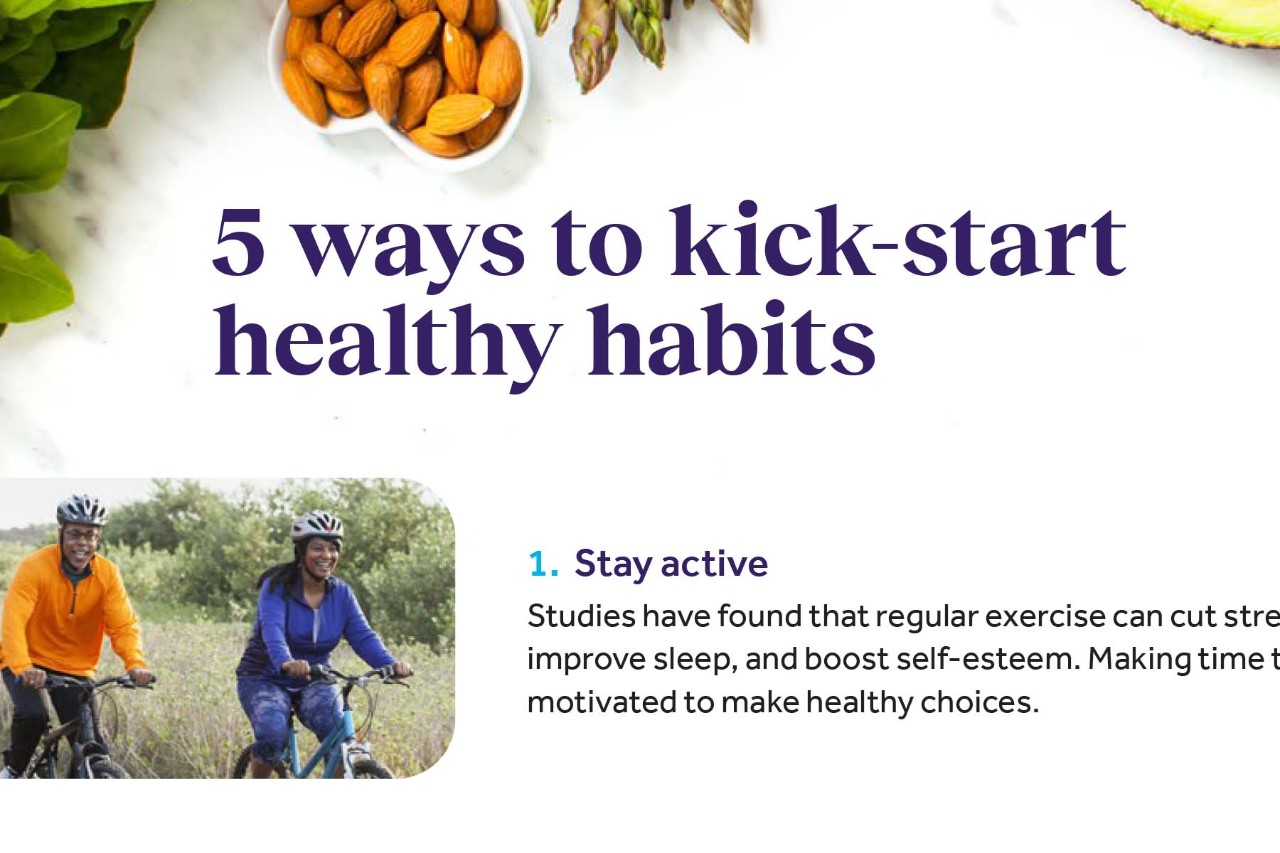 A graphic titled "5 Ways to Kick-Start Healthy Habits."