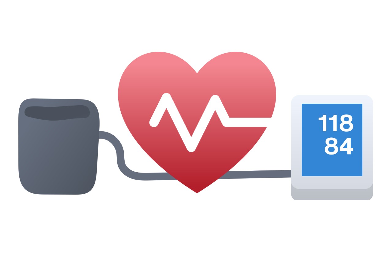  A graphic illustrating a blood pressure monitor connected to a heart symbol