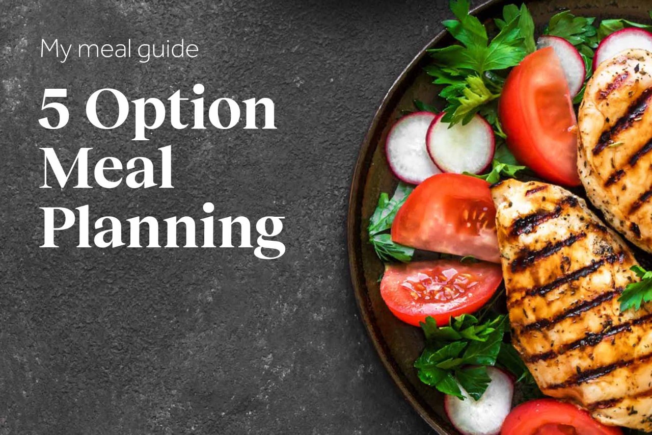 A thumbnail graphic titled "My Meal Guide: 5 Option Meal Planning."