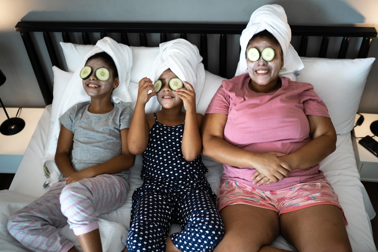 Mother and her kids relaxing