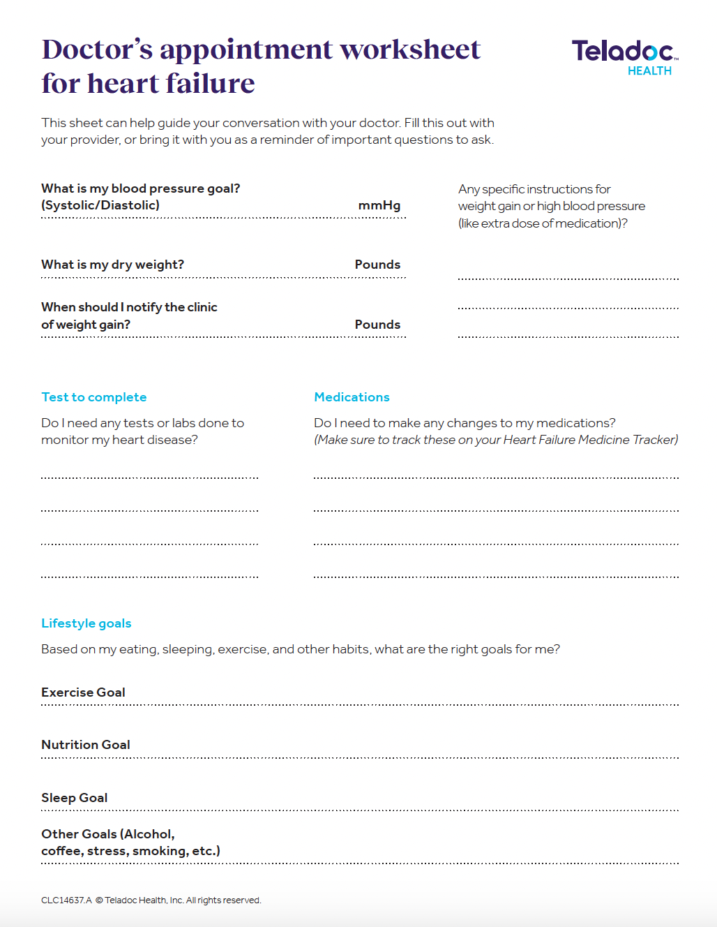 Doctor's appointment worksheet for heart failure