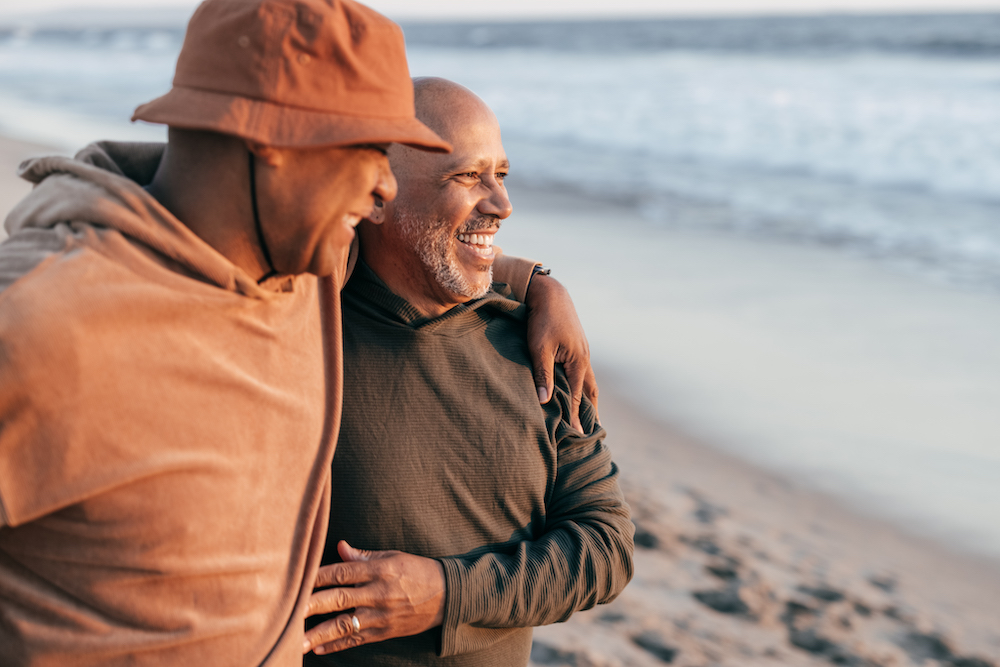 Senior  gay couple  on the beach