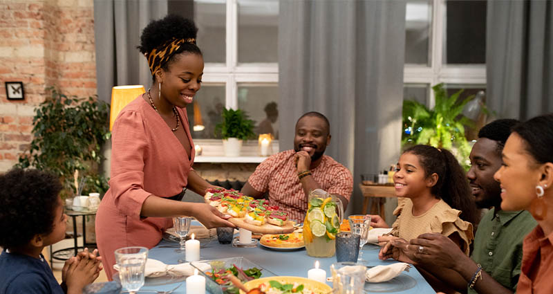  People enjoying a meal.