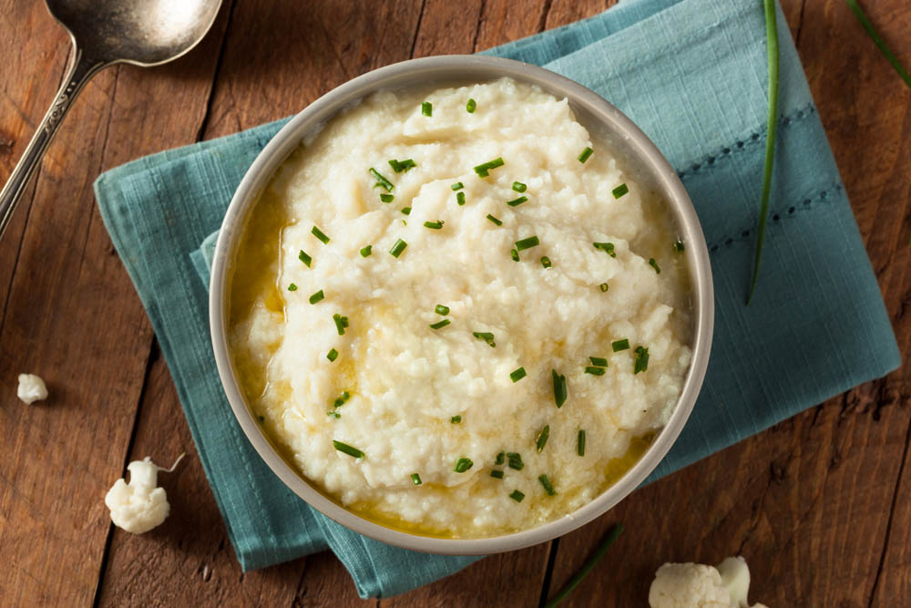 Homemade Organic Mashed Cauliflower with Butter and Chives