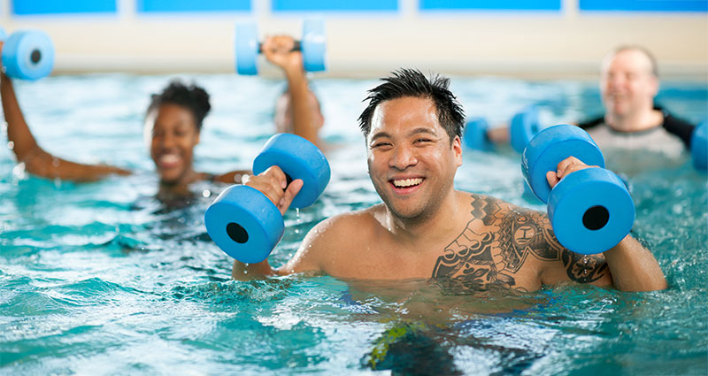 Man working out in the pool