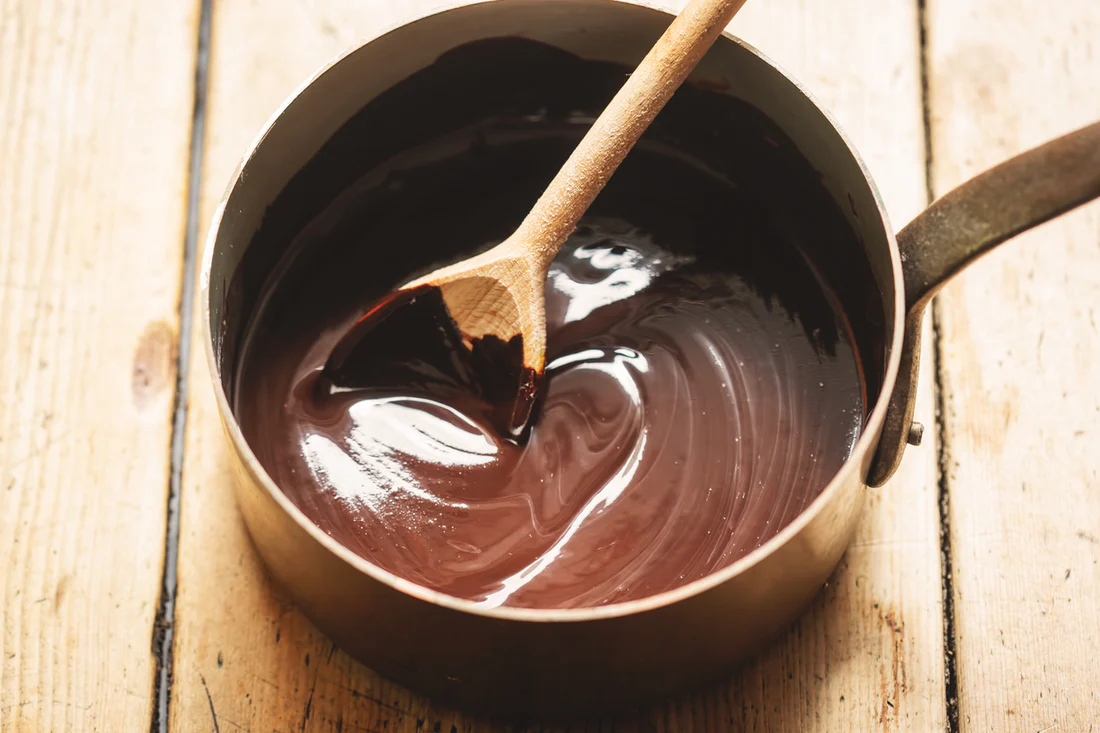 dark chocolate melted in a pan
