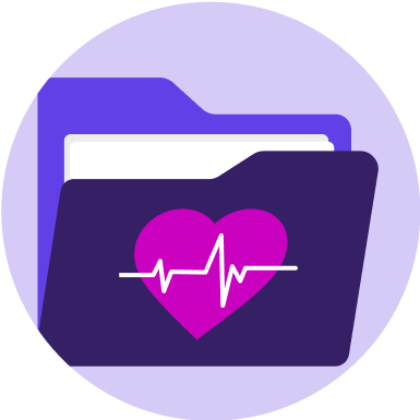Spot illustration of a folder with a heart and EKG line illustrated on the front of the folder