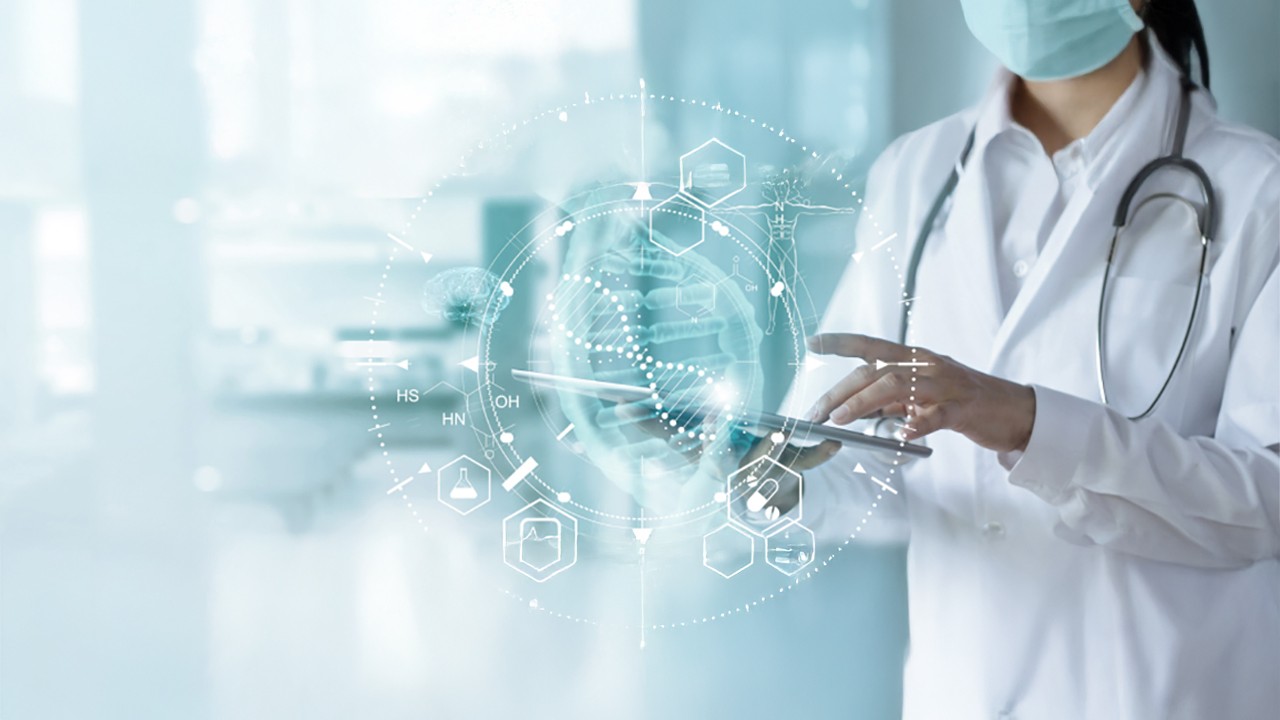 Medical profession looking at tablet