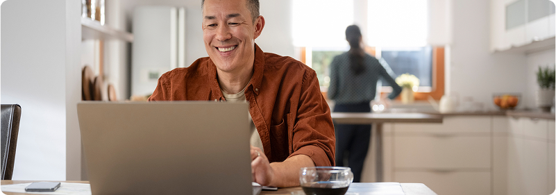   Patient using a tablet at home for a virtual follow-up with a healthcare provider.