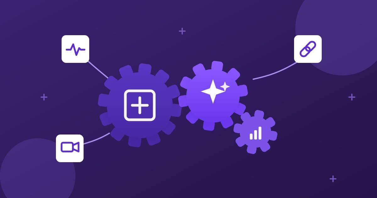 Illustration of disconnected AI tool tiles with tangled connections transforming into AI embedded at the center of a unified virtual care platform.