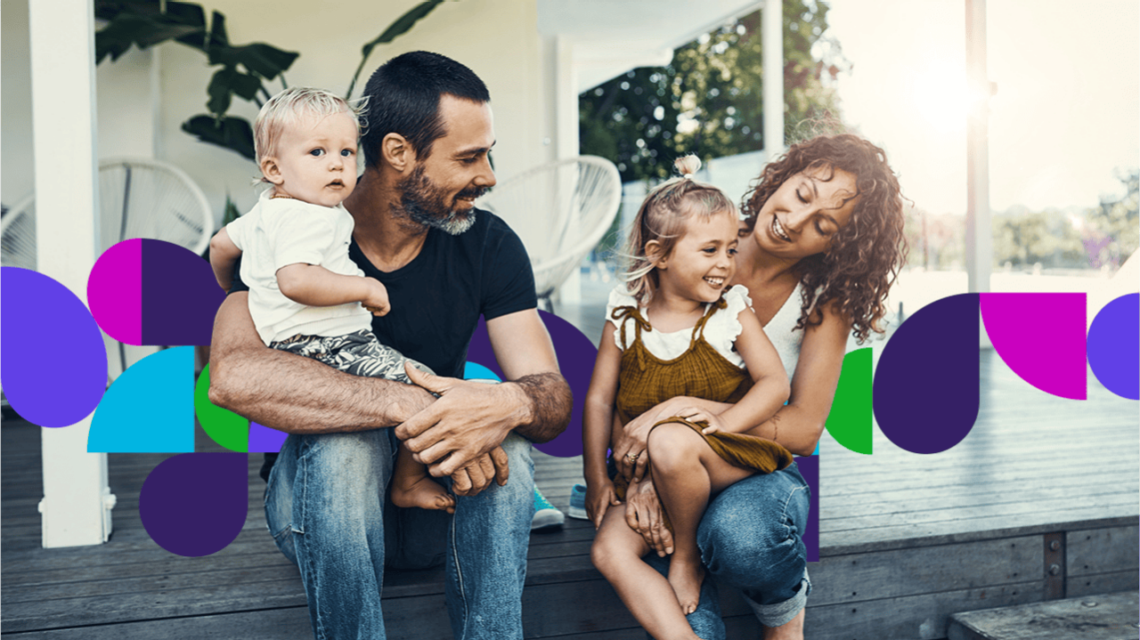 Family sitting on porch steps
