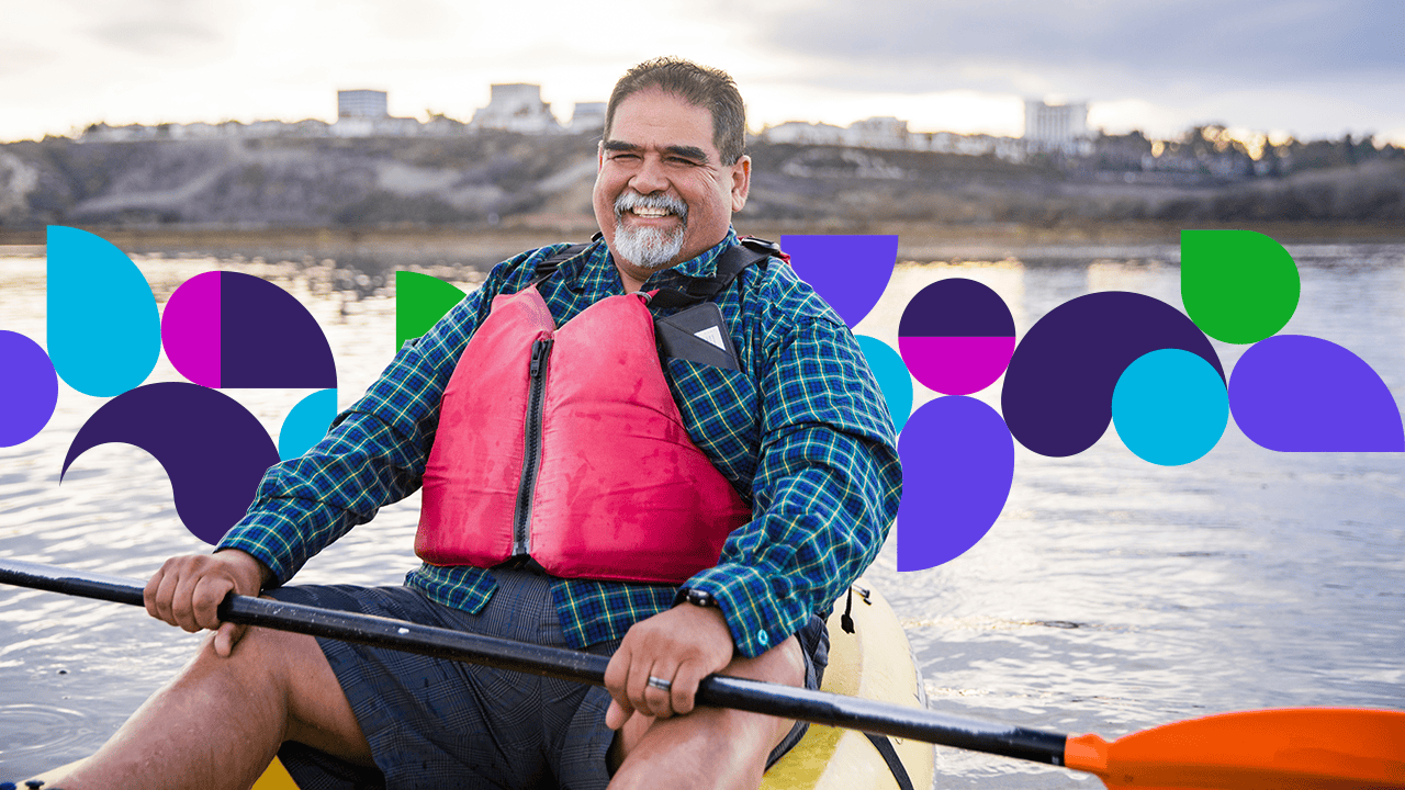 Man in kayak holding oar