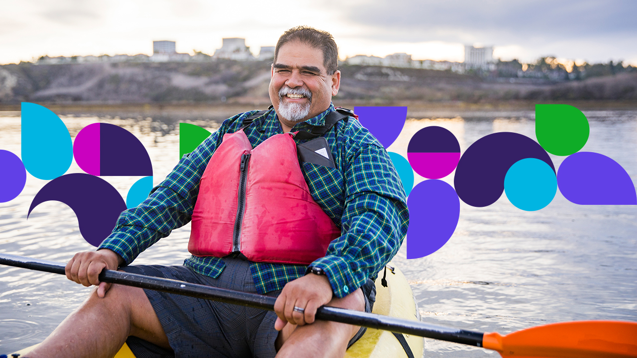 Man in kayak holding oar