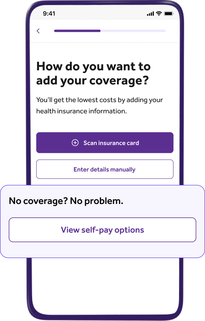 Phone screen showing how to select self-pay options