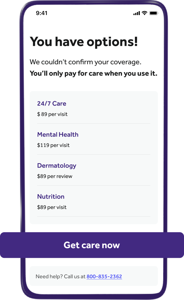Phone screen showing available services