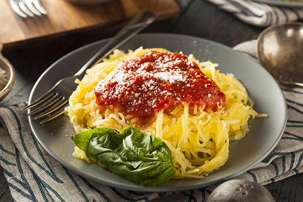 Homemade Cooked Spaghetti Squash Pasta with Marinara Sauce