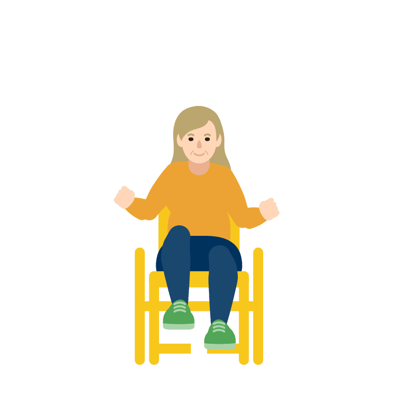  Mujer en silla de ruedas levantando ligeramente los brazos con los codos flexionados.
