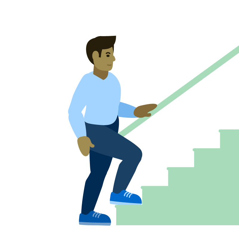  Ilustración de un hombre subiendo unos escalones verdes